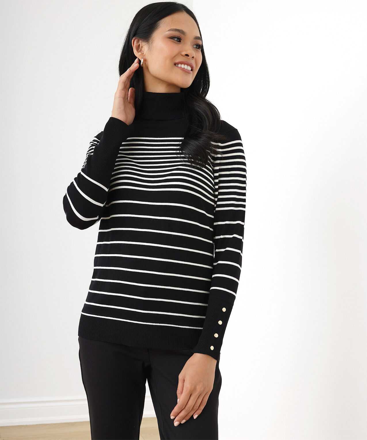 Petite Turtleneck Sweater with Button Detail