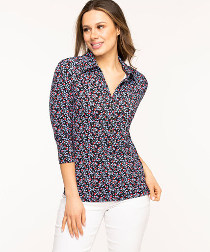 Collared 3/4 Sleeve Popover Top Image 1