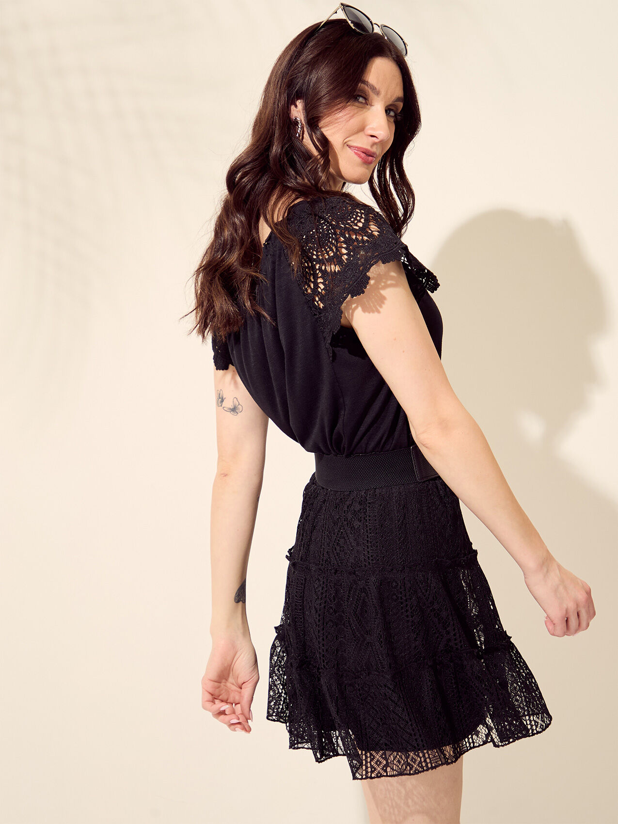 Short Black lace tiered skirt Cleo Black XL
