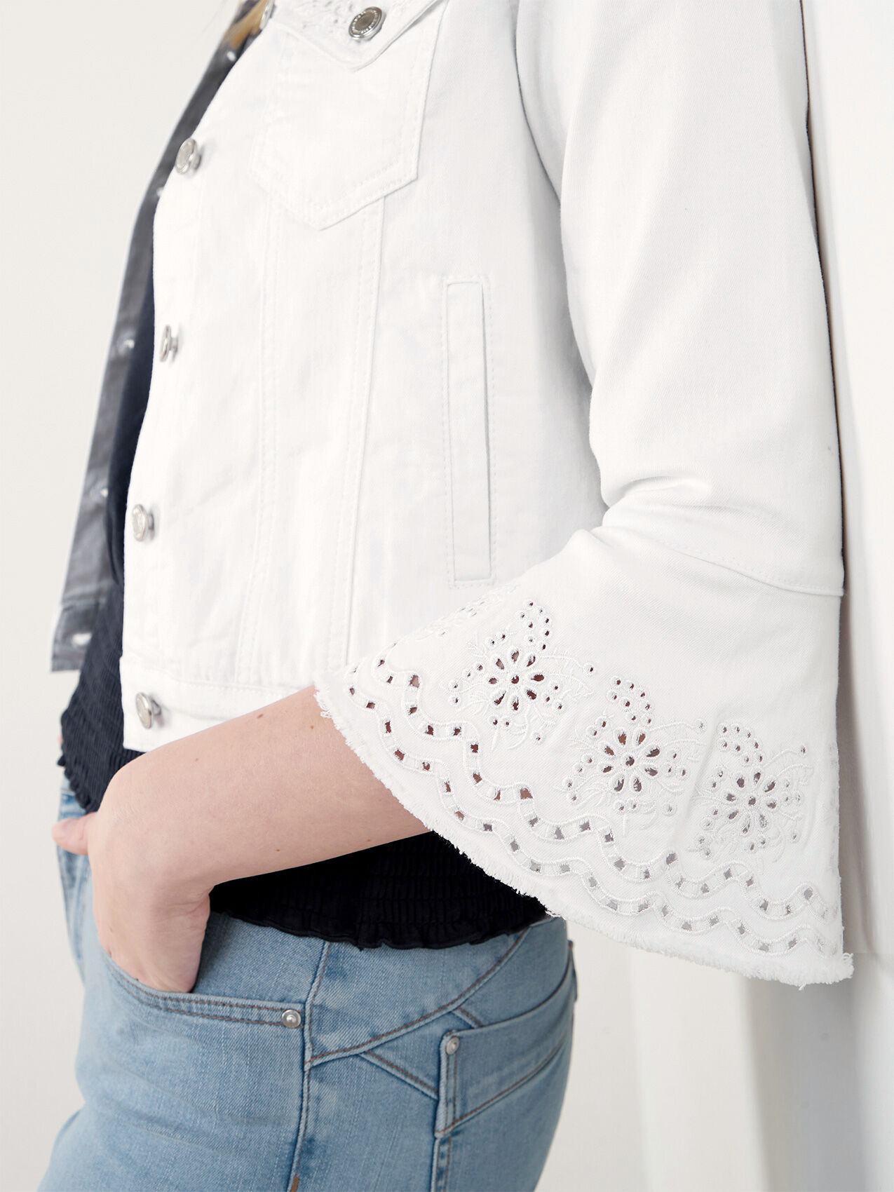 White Denim Bell Sleeve Jacket Cleo 4000009572
