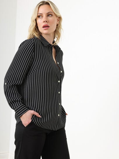 Petite Crepe Relaxed Fit Collared Blouse