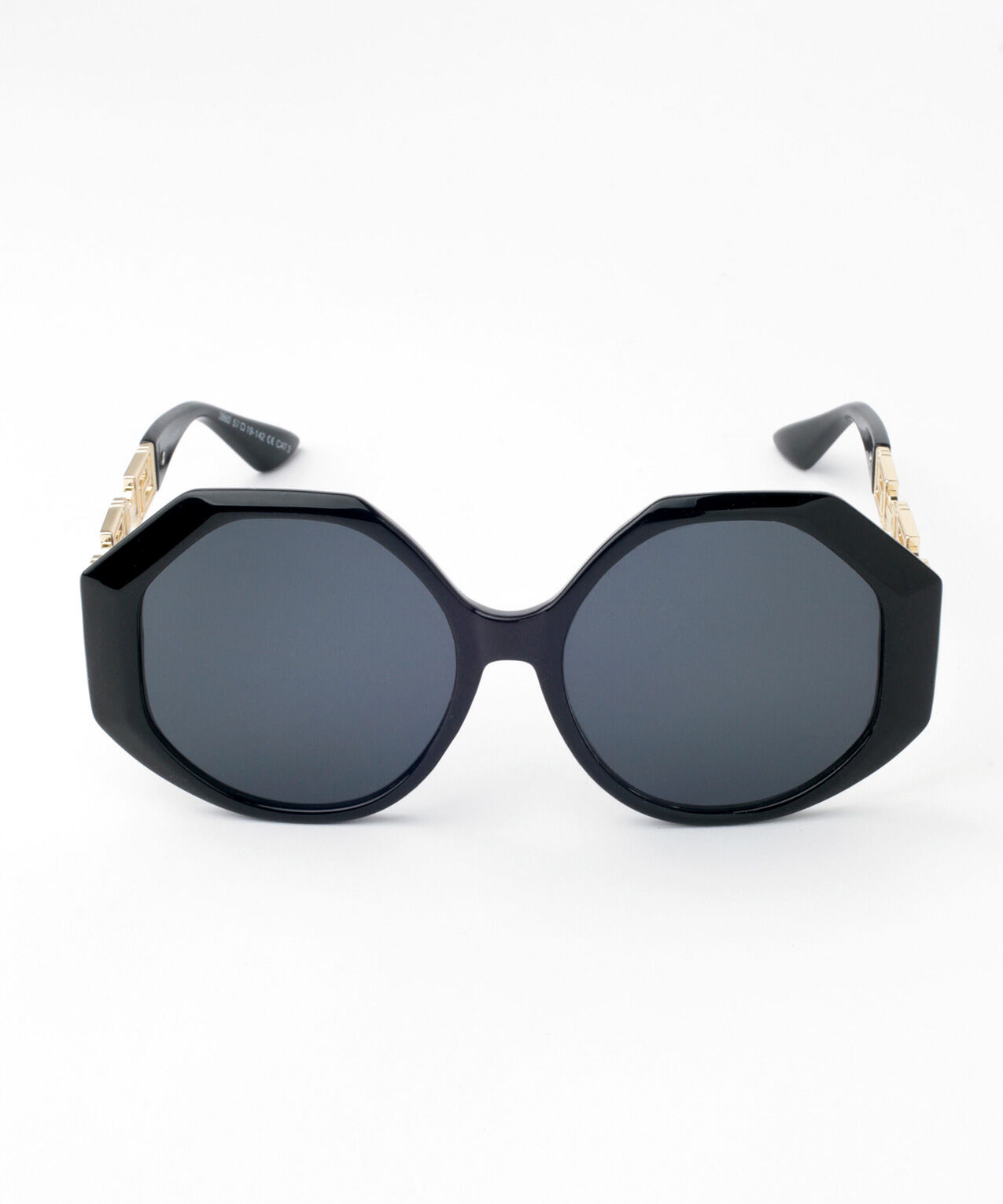 Black Octagon-Shaped Sunglasses with Gold Detail