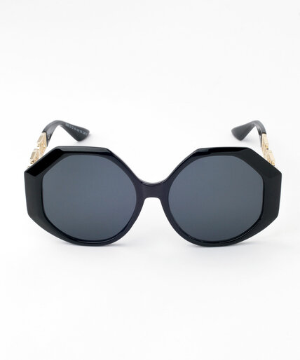 Black Octagon-Shaped Sunglasses with Gold Detail Image 1