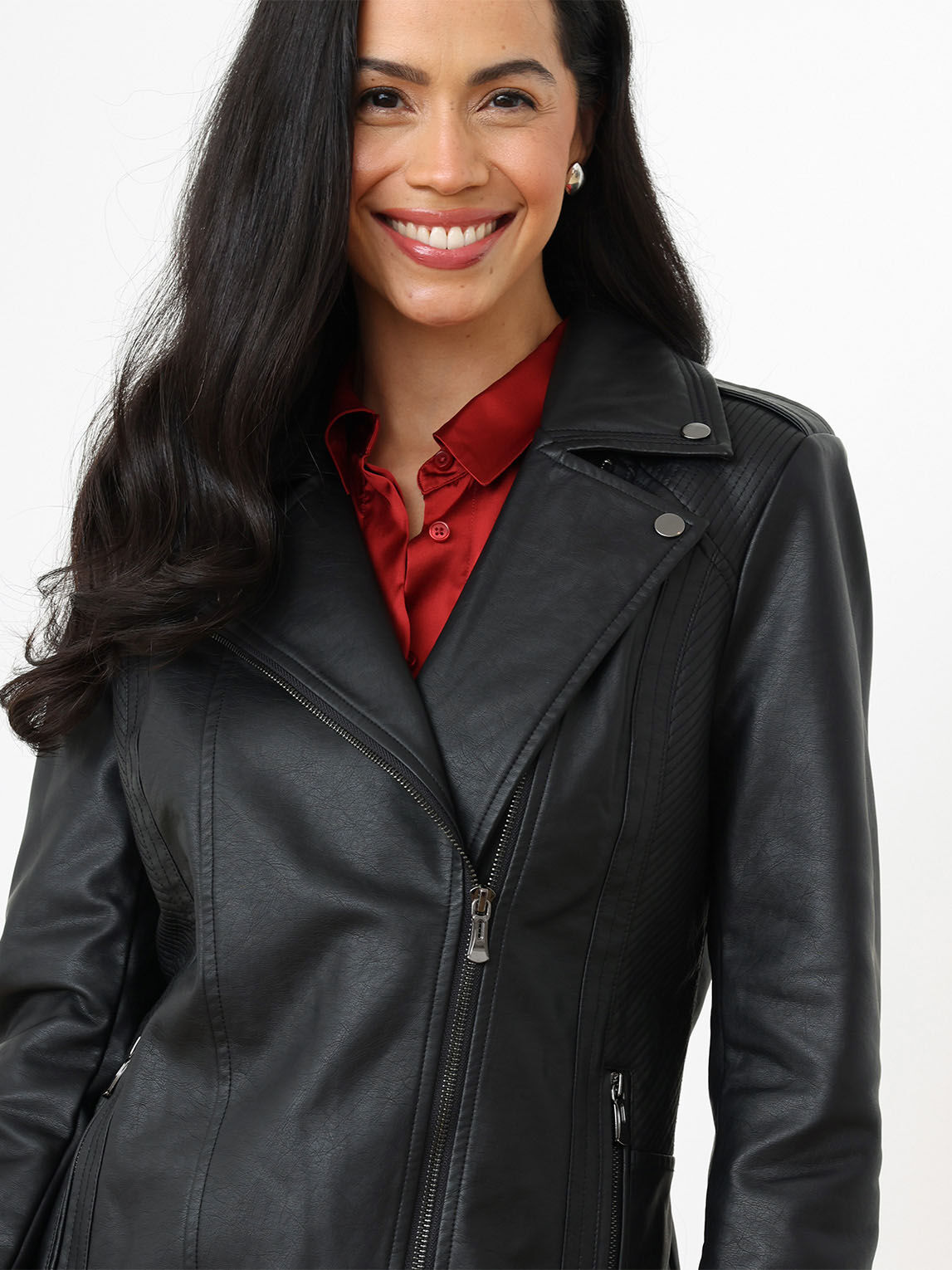 Petite Vegan Leather Moto Jacket