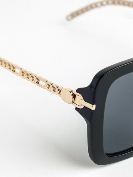 Black Square Frame Sunglasses with Arm Detail Image 3