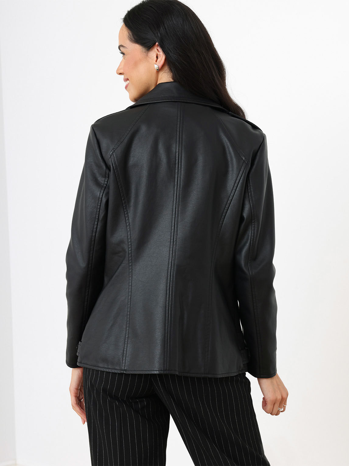 Petite Vegan Leather Moto Jacket