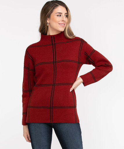 Windowpane Mock Neck Tunic Sweater Image 1