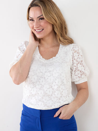 Petite Short Sleeve Stretch Lace Top