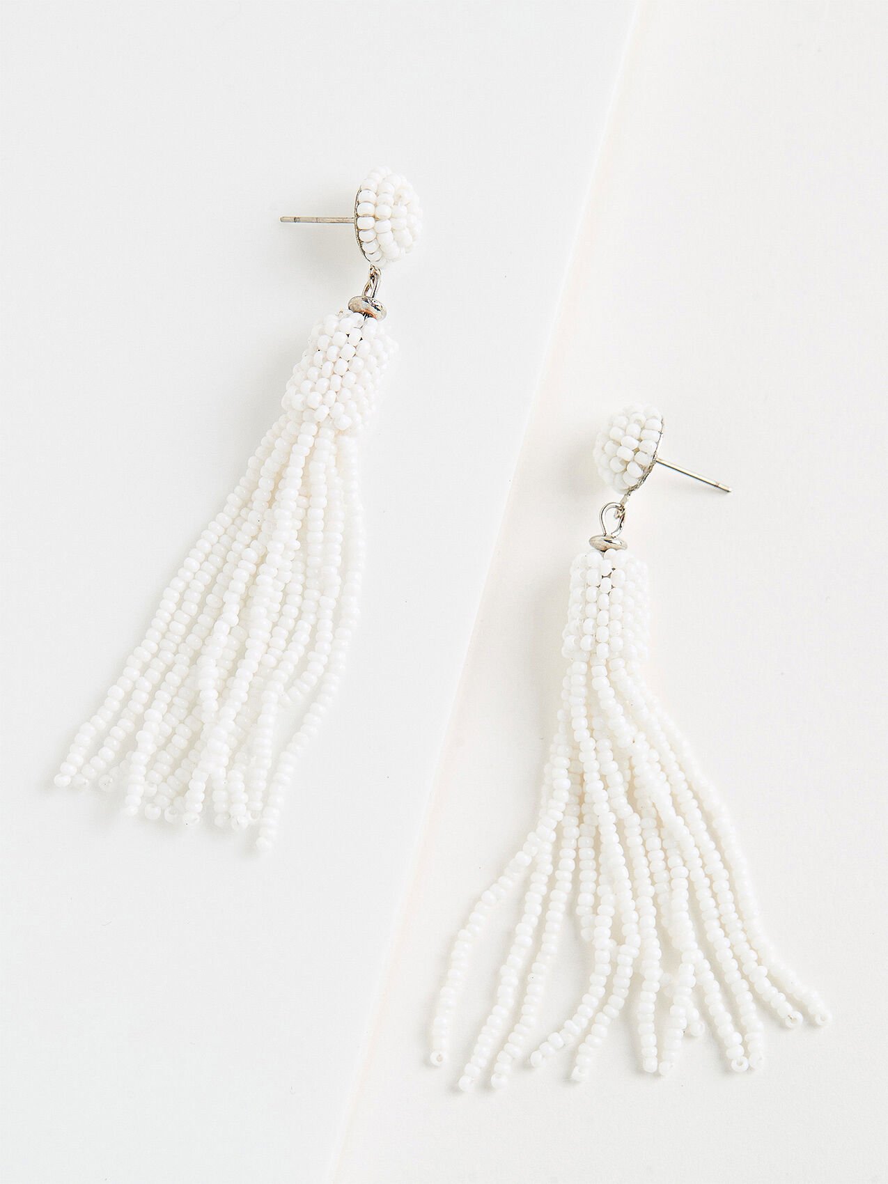 Long white tassel earrings new arrivals