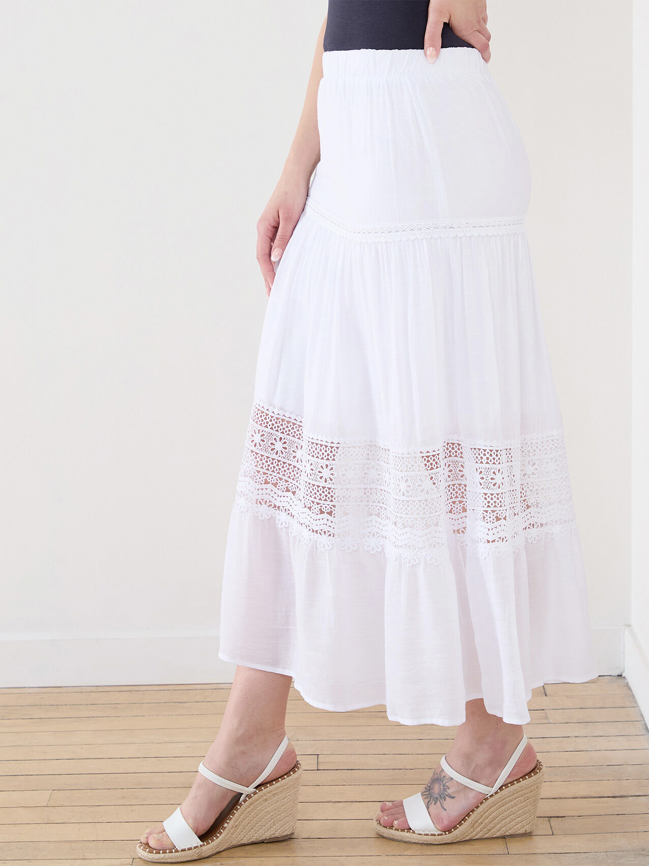 White maxi peasant skirt top