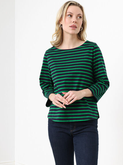 Petite 3/4 Sleeve Boatneck Top with Back Buttons Image 1