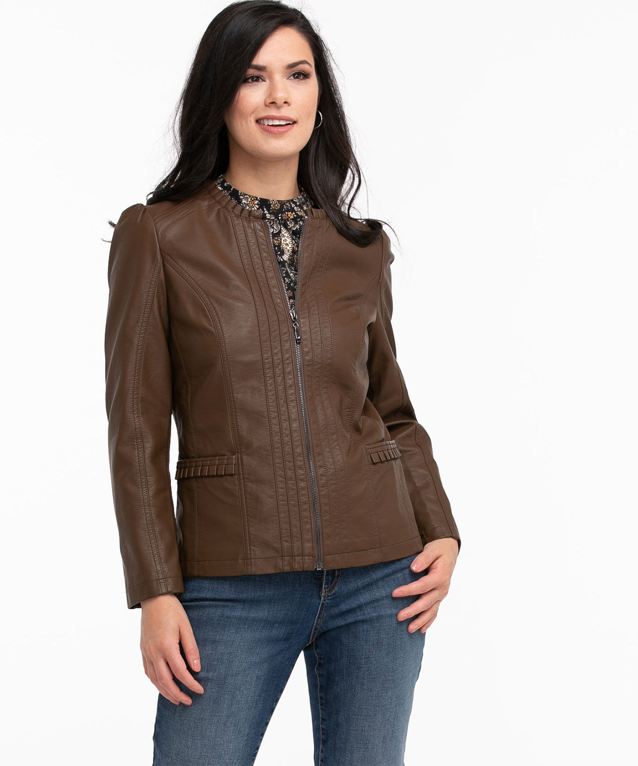 Black frill leather jacket sale