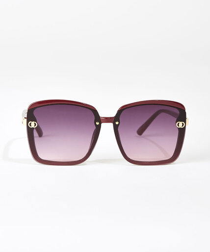 Burgundy Sunglasses with Gold Metal Detail Image 1