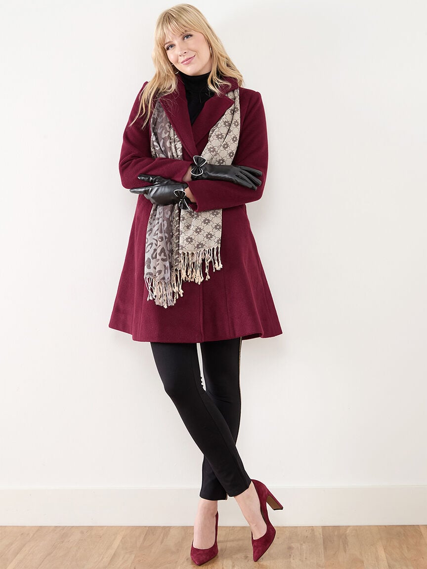 Burgundy fit and flare coat shop