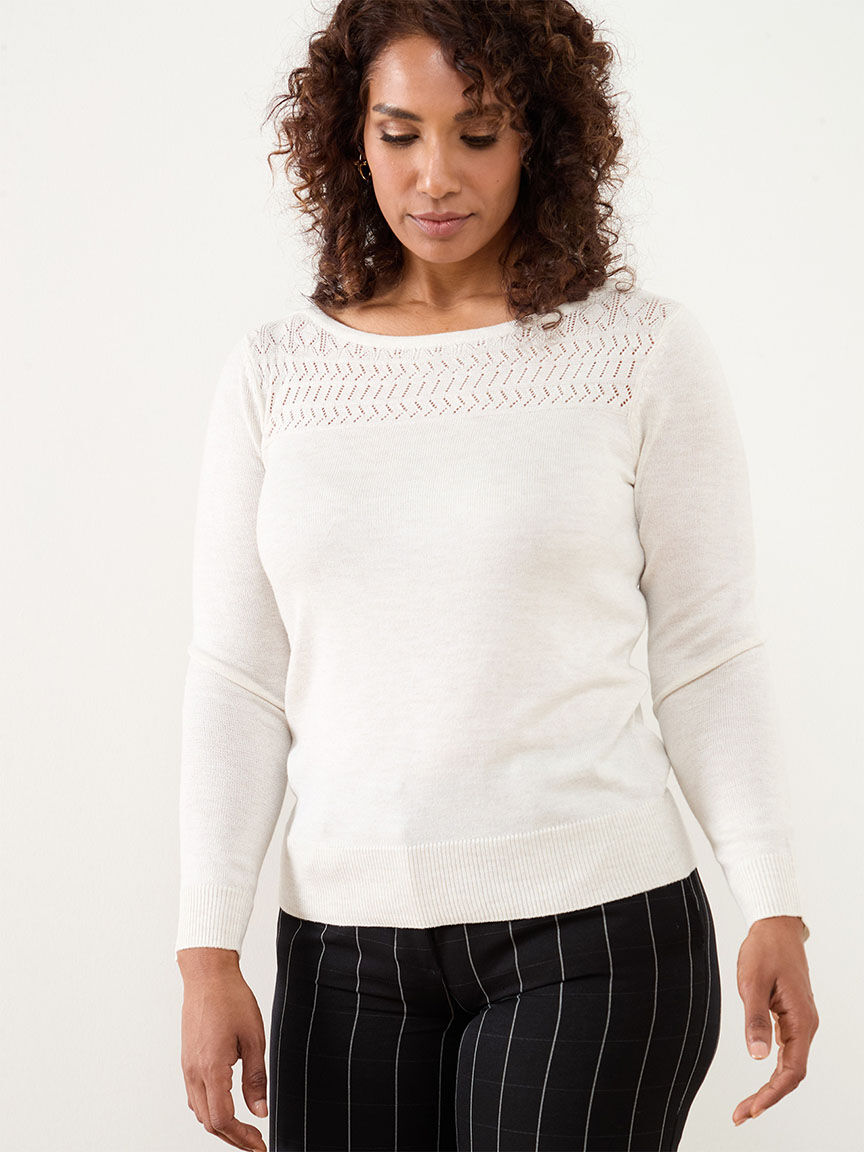 Petite boatneck pullover sweater Cleo Ivory M