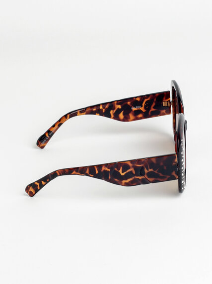 Tortoise Square Frame Sunglasses with Rhinestones Image 2