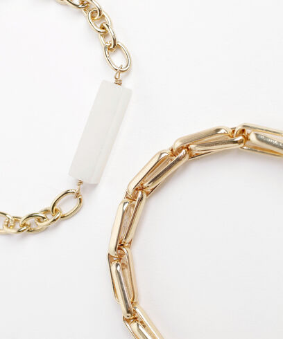 Gold Link Bracelets with Ivory Stone