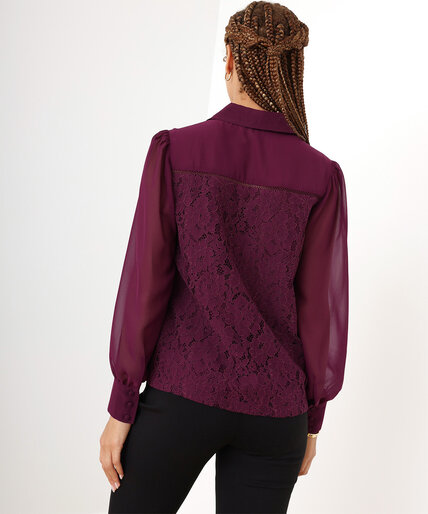 Long Sleeve Collared All-Over Lace Blouse Image 3