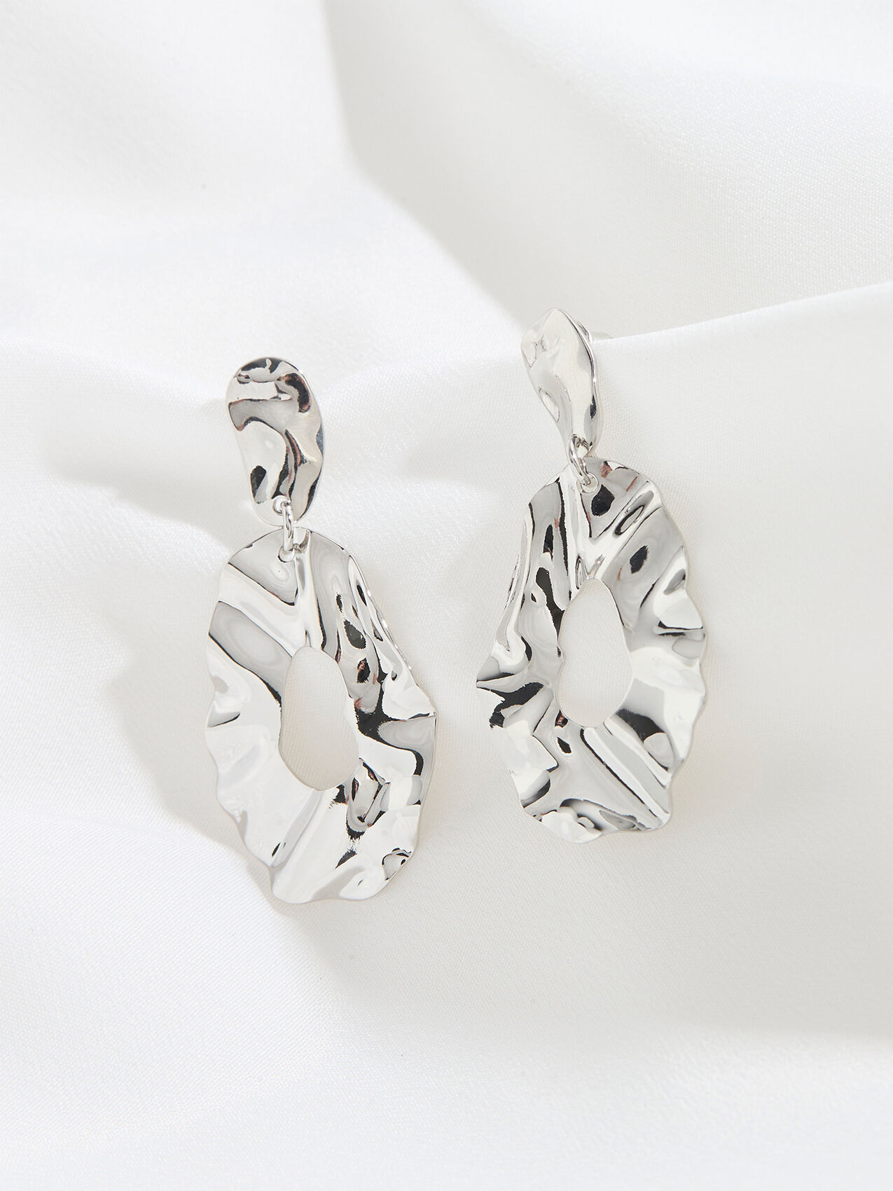 Silver crinkle oval earrings Cleo Silver NS