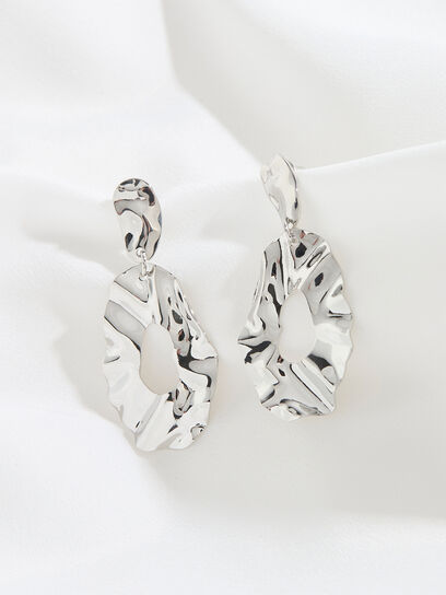 Silver Crinkle Oval Earrings
