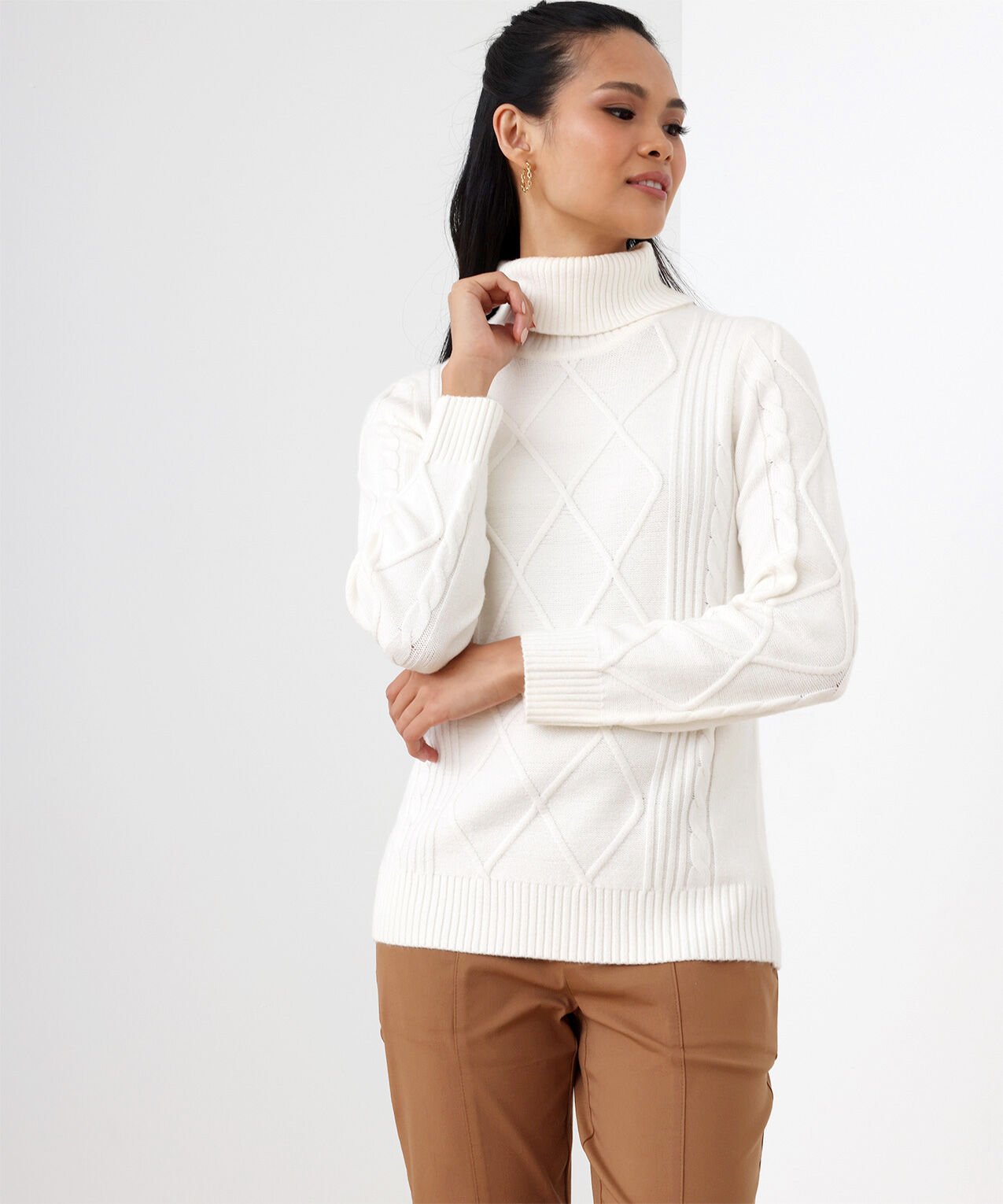 Petite Cable Knit Turtleneck Sweater