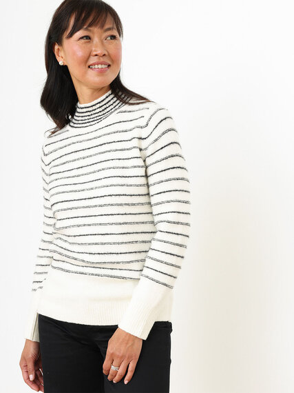 Petite Fuzzy Stripe Mock Neck Pullover Sweater Image 3
