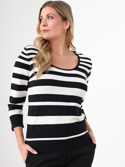 3/4 Sleeve Striped Pullover Sweater Image 1