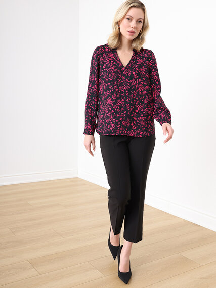 Petite Long Sleeve Collared Blouse in Crepe Fabric Image 1