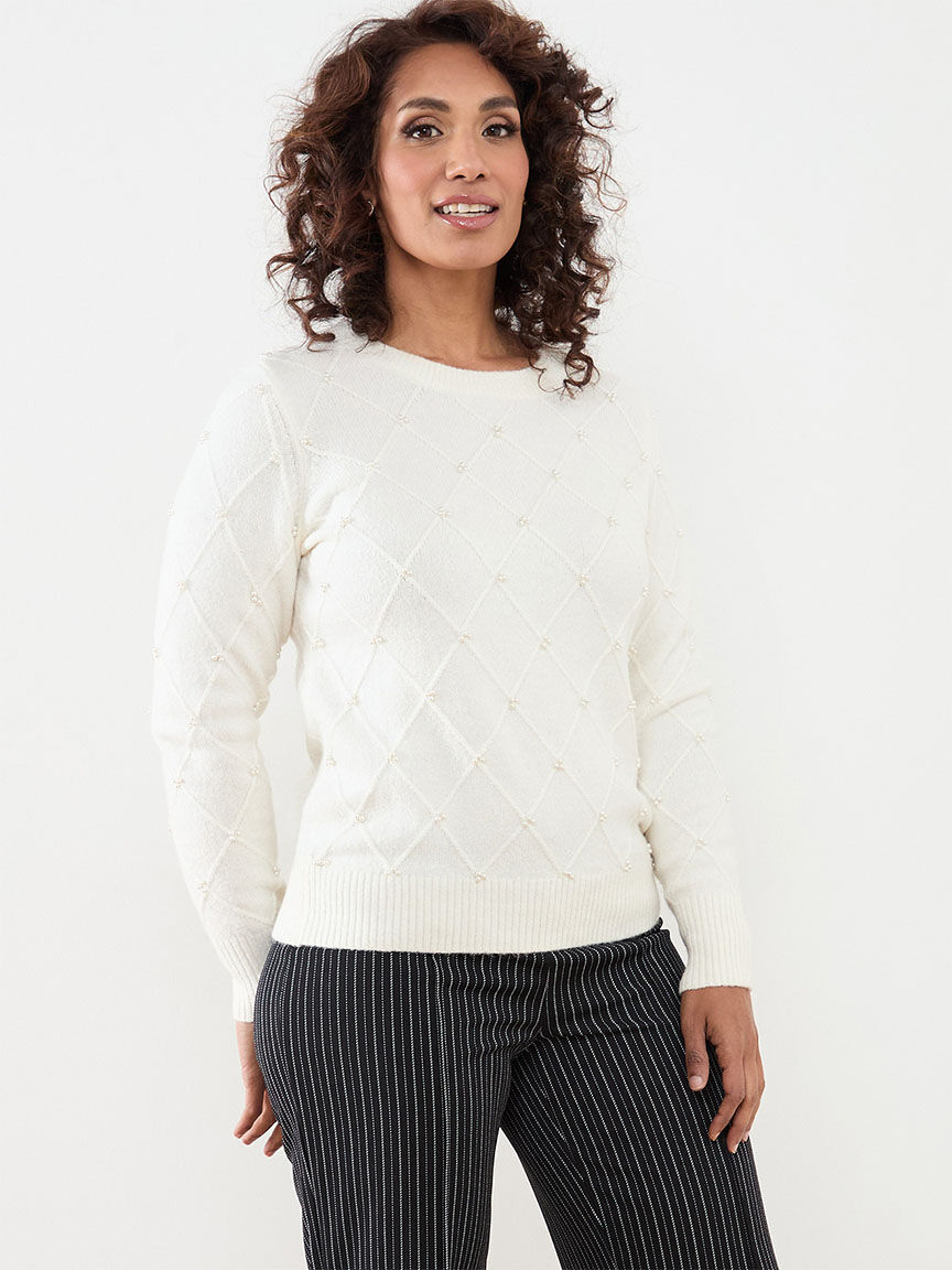 Petite pearl detail sweater Cleo Ivory XL