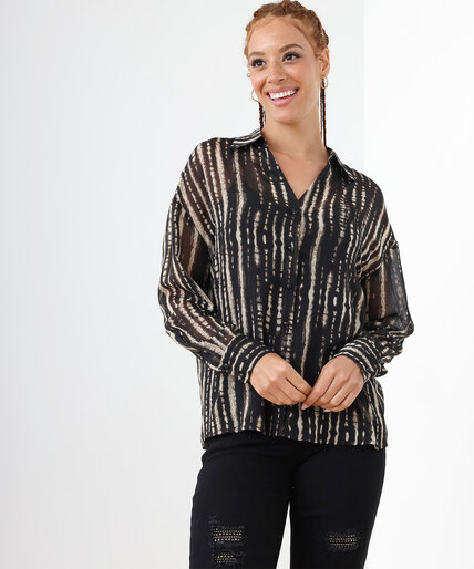 Long Sleeve Button Front Collared Blouse  Image 5