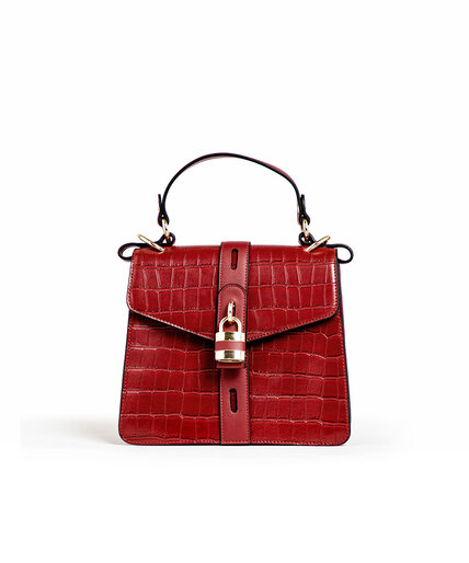Red Croco Gold Lock Handbag Image 1