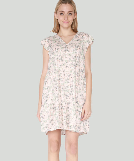 Dex Flutter Sleeve Linen Babydoll Mini Dress Image 1