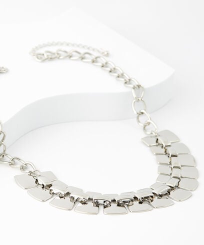 Short Silver Chunky Statement Necklace