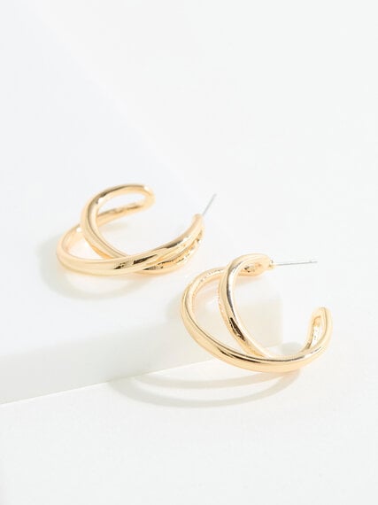Gold Double Hoop Earrings Image 5