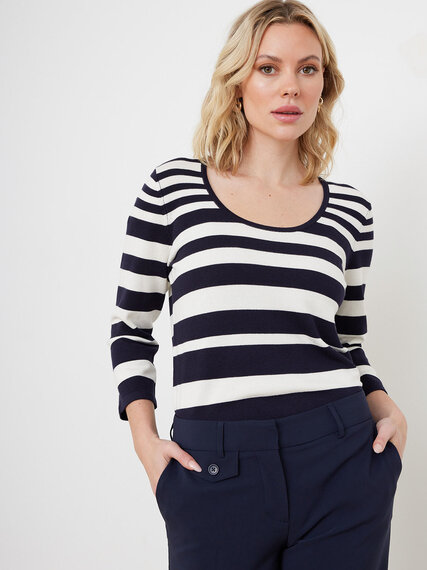 Petite 3/4 Sleeve Striped Pullover Sweater Image 2