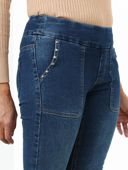 Dark Wash Slim-Leg Pull-On Jeans Image 4