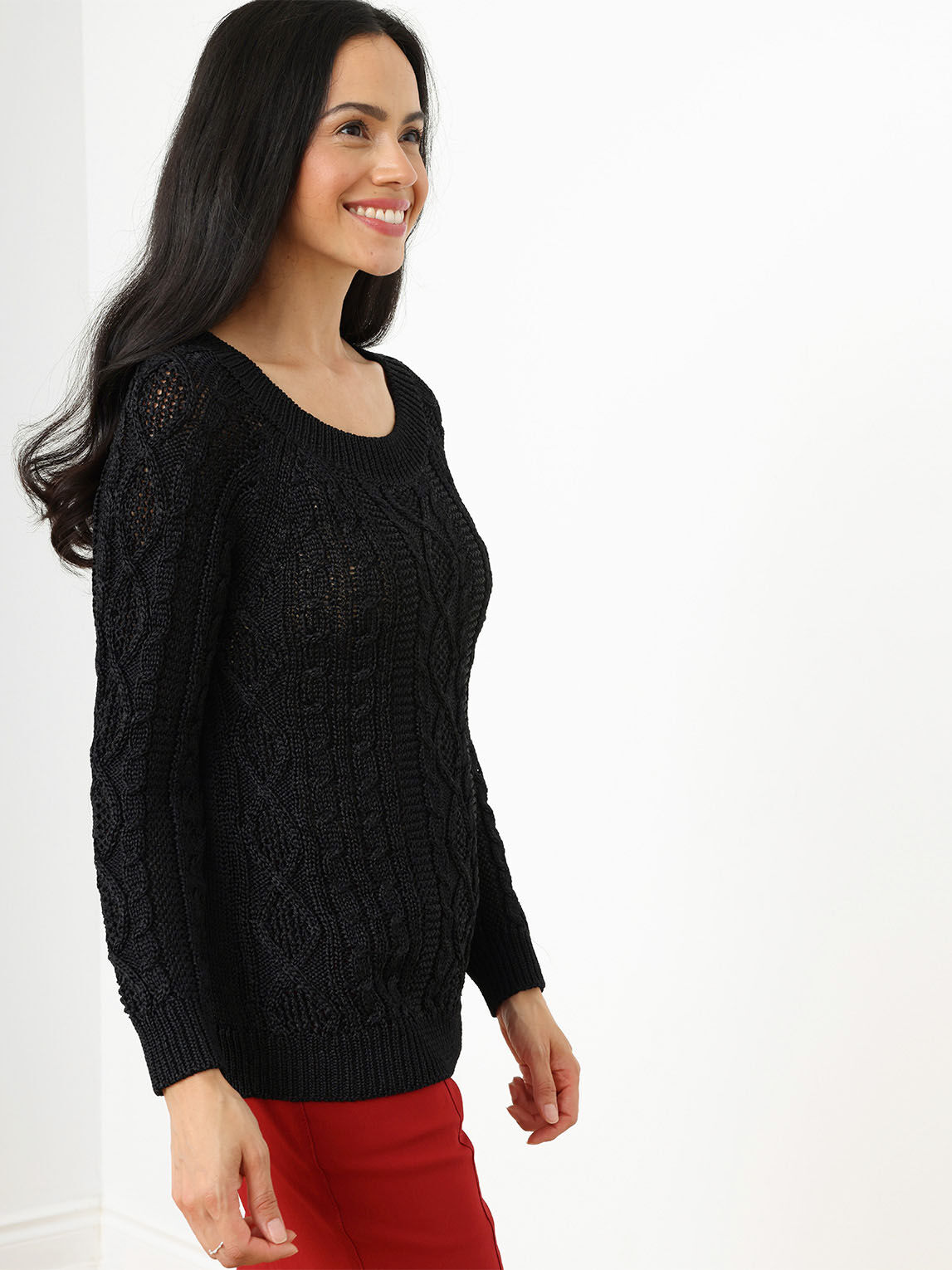 Petite Cable-Knit Metallic Pullover Sweater