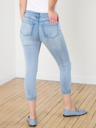 Acid Wash Embroidered Crop Jeans by GG Jeans