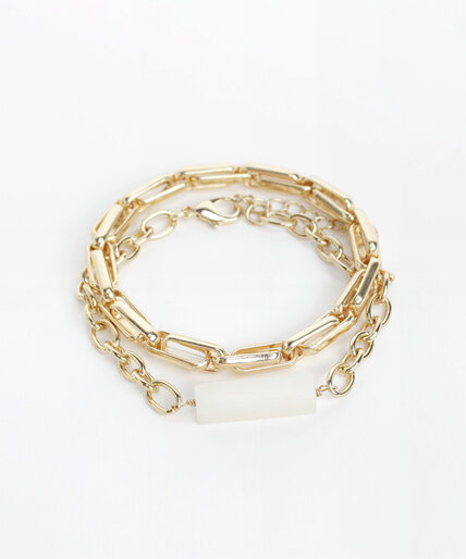 Gold Link Bracelets with Ivory Stone Image 1