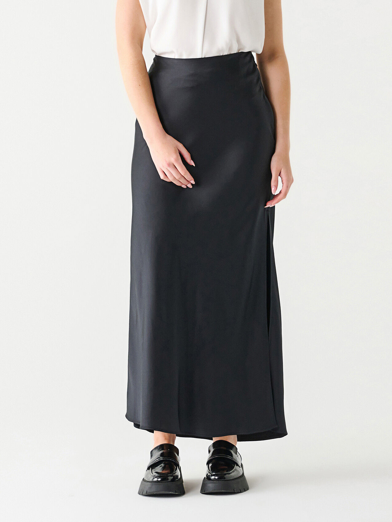 Black Satin Maxi Skirt by Tape