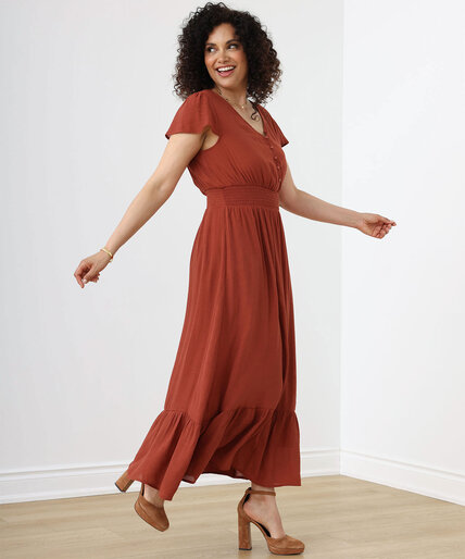 Short Sleeve Smocked Waist Gauze Maxi Dress Image 1