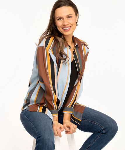 Striped Button Front Tunic Blouse Image 2