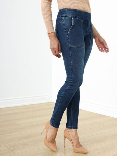 Dark Wash Slim-Leg Pull-On Jeans by GG Jeans