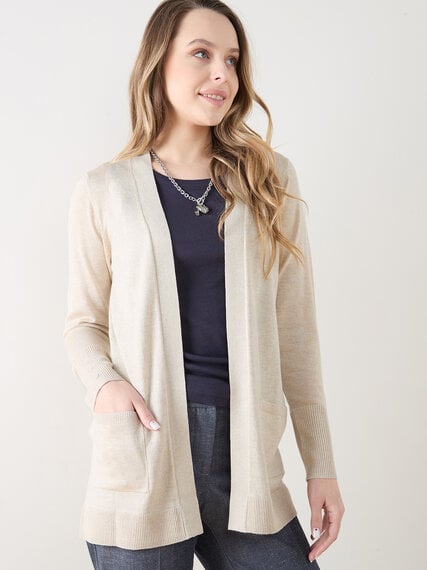 Petite Open-Front Knit Cardigan Sweater Image 4