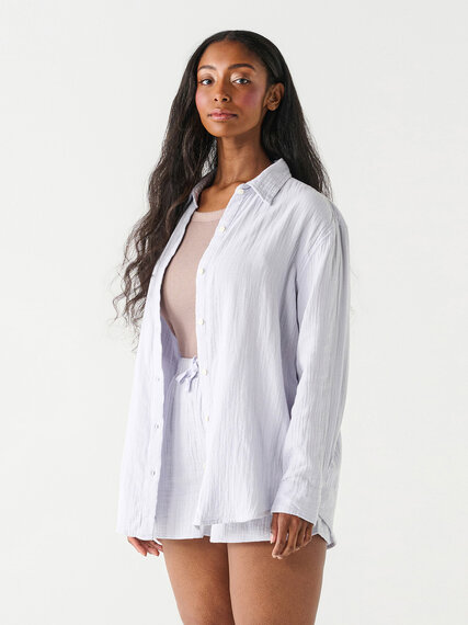 Long Sleeve Textured Button-Up Blouse by Dex Image 2