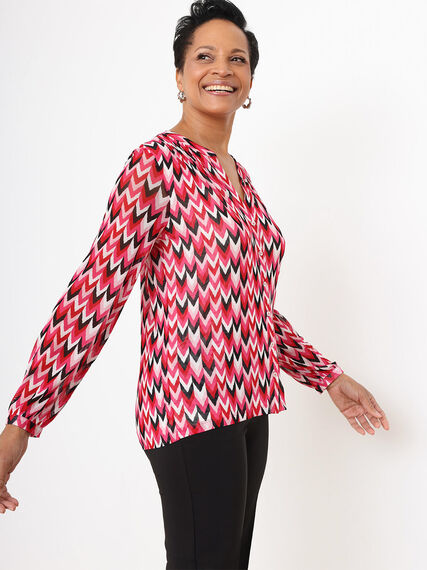 Long Sleeve Stretch Mesh Y-Neck Top Image 3
