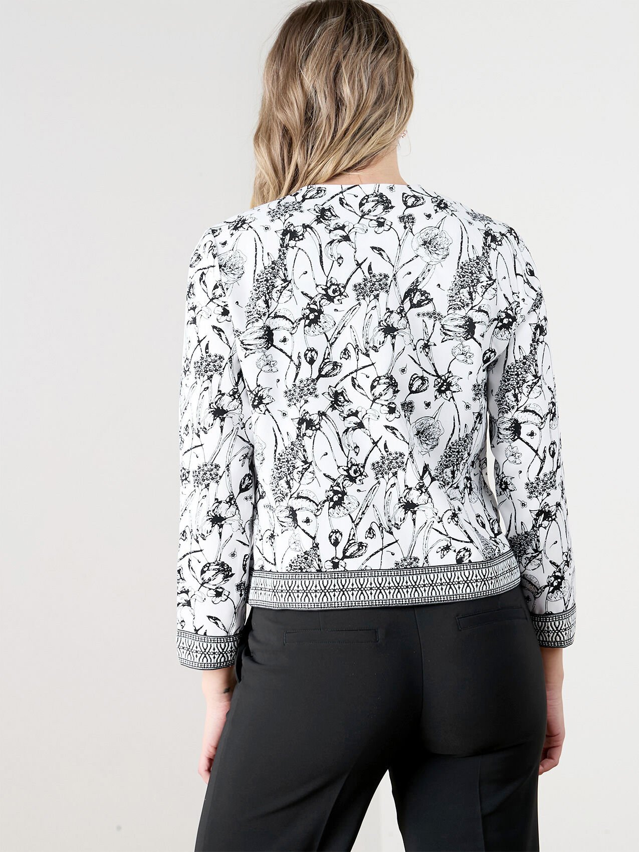 Black & White Sketched Floral Print Travelers Jacket