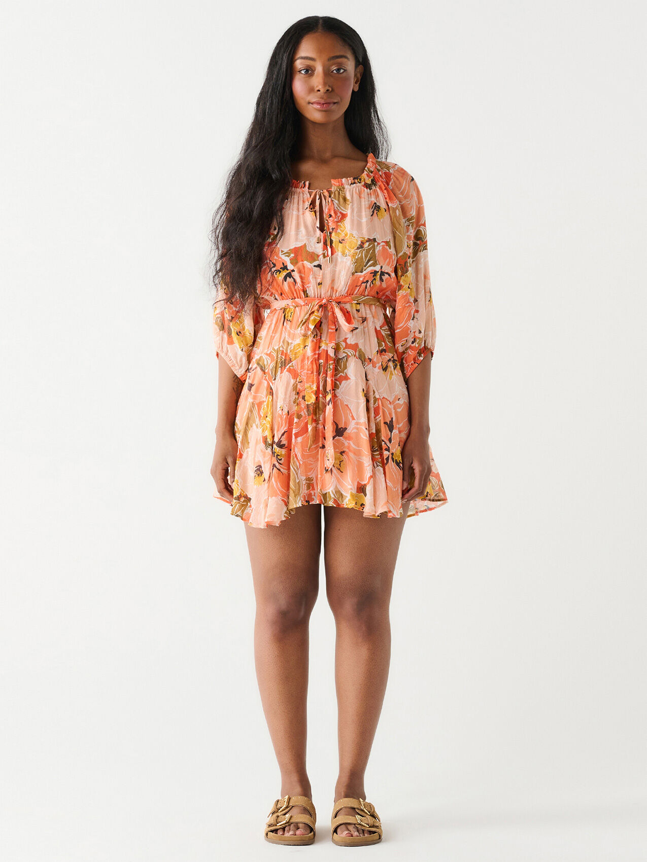 Puff Sleeve Mini Dress with Belt by Dex Cleo 4000009861