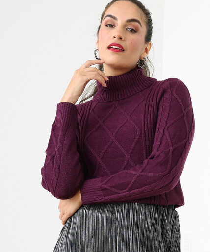 Shimmery Cable Knit Turtleneck Sweater Image 3