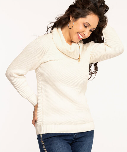 Ivory Zipper Cowl Neck Sweater Image 4